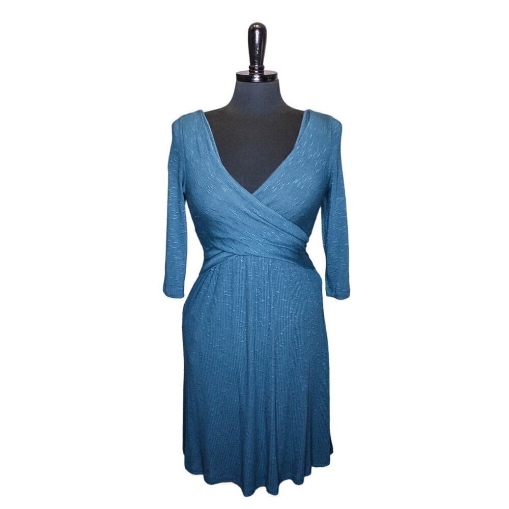 Amadi Lola Dress Knit Criss Cross V Neckline Blue Anthropologie S